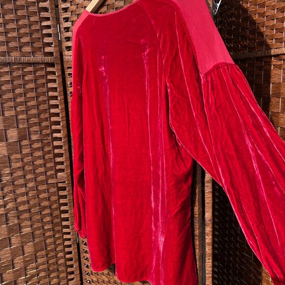 Red Sundance Mesh / Velvet top, Size L - Picture 6 of 8